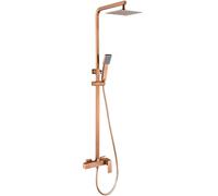 IMEX | Columna de ducha con grifo monomando | Rociador Cuadrado acero inox. S.304 20x20 cm | Extraplano Antical Acabado Oro Rosa Cepillado