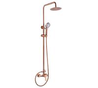 IMEX | Columna de ducha con grifo monomando | Rociador Redondo acero inox. S.304 Ø20 cm | Extraplano Antical Acabado Oro Rosa Cepillado