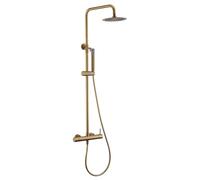 IMEX | Columna de ducha con grifo monomando | Rociador Redondo acero inox. S.304 Ø20 cm | Extraplano Antical Acabado Oro Cepillado