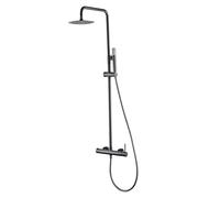 IMEX Columna de ducha Monomando para Ducha Serie Monza, Barra de Ducha Extensible, Grifo de Latón con Rociador Extraplano y Flexo PVC 1,5 m, Baños Modernos, Antical