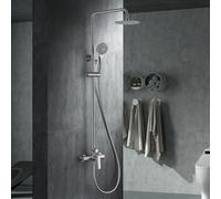 IMEX - Columna Ducha Monomando con Grifo | Conjunto de Ducha con Alcachofa y Rociador Antical | Griferia en Latón y Acero Inox S.304 con Barra Extensible | Serie Ural | Color Níquel