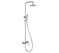 IMEX - Columna Ducha Monomando con Grifo | Conjunto de Ducha con Alcachofa y Rociador Antical | Griferia en Latón y Acero Inox S.304 con Barra Extensible | Serie Delos | Color Acero