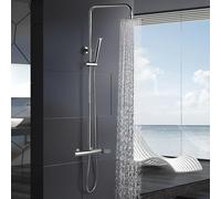 IMEX - Columna Ducha Monomando con Grifo | Conjunto de Ducha con Alcachofa y Rociador Antical | Griferia en Latón y Acero Inox S.304 con Barra Extensible | Serie Dinamarca | Color Cromado