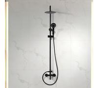 IMEX - Columna Ducha Negra Monomando con Grifo | Conjunto de Ducha con Alcachofa y Rociador Antical | Griferia en Latón y Acero Inox S.304 con Barra Extensible | Serie Roma