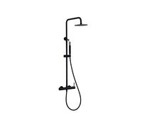 IMEX - Columna Ducha Negra Monomando con Grifo | Conjunto de Ducha con Alcachofa y Rociador Antical | Griferia en Latón y Acero Inox S.304 con Barra Extensible | Serie Monza