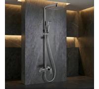 IMEX - Columna Ducha Negra Monomando con Grifo | Conjunto de Ducha con Alcachofa y Rociador Antical | Griferia en Latón y Acero Inox S.304 con Barra Extensible | Serie Pisa
