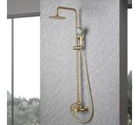 IMEX - Columna Ducha Oro Cepillado con Grifo | Conjunto de Ducha Monomando con Alcachofa y Rociador Antical | Griferia en Latón y Acero Inox S.304 con Barra Extensible | Serie Roma