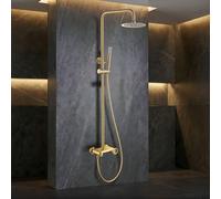 IMEX - Columna Ducha Oro Cepillado con Grifo | Conjunto de Ducha Monomando con Alcachofa y Rociador Antical | Griferia en Latón y Acero Inox S.304 con Barra Extensible | Serie Olimpo