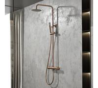 IMEX - Columna Ducha Oro Rosa Monomando con Grifo | Conjunto de Ducha con Alcachofa y Rociador Antical | Griferia en Latón y Acero Inox S.304 con Barra Extensible | Serie Line