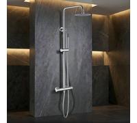 IMEX - Columna Ducha Termostatica con Grifo | Conjunto de Ducha con Alcachofa y Rociador Antical Efecto Lluvia | Griferia en Latón y Acero Inox S.304 con Barra Extensible | Serie Bless | Color Cromado