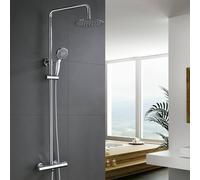 IMEX - Columna Ducha Termostatica con Grifo | Conjunto de Ducha con Alcachofa y Rociador Antical Efecto Lluvia | Griferia en Latón y Acero Inox S.304 con Barra Extensible Cromada | Serie Londres