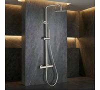 IMEX - Columna Ducha Termostatica con Grifo | Conjunto de Ducha con Alcachofa y Rociador Antical Efecto Lluvia | Griferia en Latón y Acero Inox S.304 con Barra Extensible | Serie Bless | Color Níquel