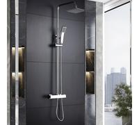 IMEX - Columna Ducha Termostatica con Grifo | Conjunto de Ducha con Alcachofa y Rociador Antical Efecto Lluvia | Griferia en Latón y Acero Inox S.304 con Barra Extensible | Serie Art | Color Cromado