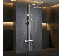 IMEX - Columna Ducha Termostatica con Grifo | Conjunto de Ducha con Alcachofa y Rociador Antical Efecto Lluvia | Griferia en Latón y Acero Inox S.304 con Barra Extensible | Serie Line | Color Cromado