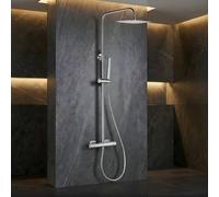 IMEX - Columna Ducha Termostatica con Grifo Níquel | Conjunto de Ducha con Alcachofa y Rociador Antical Efecto Lluvia | Griferia en Latón y Acero Inox S.304 con Barra Extensible | Serie Toscana