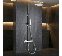 IMEX - Columna Ducha Termostatica Cromada con Grifo | Conjunto de Ducha con Alcachofa y Rociador Antical Efecto Lluvia | Griferia en Latón y Acero Inox S.304 con Barra Extensible | Serie Firenze