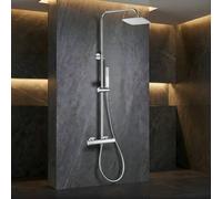 IMEX - Columna Ducha Termostatica Cromada con Grifo | Conjunto de Ducha con Alcachofa y Rociador Antical Efecto Lluvia | Griferia en Latón y Acero Inox S.304 con Barra Extensible | Serie Toscana