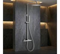 IMEX - Columna Ducha Termostatica Níquel con Grifo | Conjunto de Ducha con Alcachofa y Rociador Antical Efecto Lluvia | Griferia en Latón y Acero Inox S.304 con Barra Extensible | Serie Firenze
