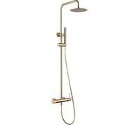 IMEX - Conjunto Columna de bañera y ducha - Barra de ducha Elegir entre grifería termostática o grifería monomando - Serie Line Oro Cepillado - Monomando - BTD038/OC