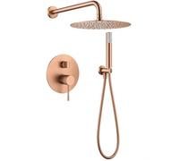 IMEX - Conjunto de Ducha Empotrado Oro Rosa Cepillado PVD - 2 vías - Grifo Monomando con Rociador Redondo, Teleducha y Kit Completo para Baño