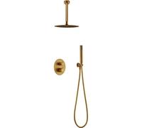 IMEX - Conjunto de ducha termostática empotrado - Kit Termostático Ducha Empotrado 2-Vías - SERIE LINE TOP Oro Cepillado - GTQ038/OC
