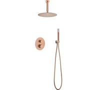 IMEX - Conjunto de ducha termostática empotrado - Kit Termostático Ducha Empotrado 2-Vías - SERIE LINE TOP (Oro Rosa Cepillado)