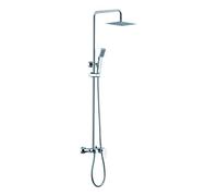 IMEX - Conjunto Monomando de ducha y bañera cromado con Rociador y mango de ducha - Columna de ducha extensible ajustable con caño para bañera - Serie Liverpool - BDL007-B