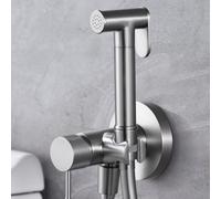 IMEX - Ducha Bidet Agua Fría y Caliente Color Níquel Cepillado | Grifo Bidet Empotrado para WC | Ducha Higiénica Monomando para Inodoro | Grifería Sustituto de Bidé | Serie Line