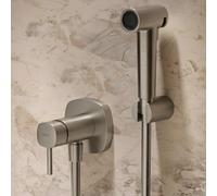 IMEX - Ducha Bidet Agua Fría y Caliente Color Níquel Cepillado | Grifo Bidet Empotrado para WC | Ducha Higiénica Monomando para Inodoro | Grifería Sustituto de Bidé | Serie Toscana