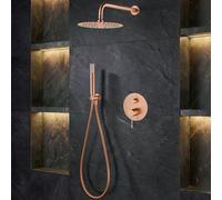 IMEX - Ducha Empotrada Monomando Oro Rosa | Conjunto de Grifería Empotrado con Alcachofa y Rociador Antical Efecto Lluvia | Columna Ducha Empotrada con Grifo en Latón y Acero Inox S.304 | Serie Bless