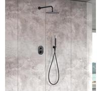 IMEX - Ducha Empotrada Negra Monomando | Conjunto de Grifería Empotrado con Alcachofa y Rociador Antical Efecto Lluvia | Columna Ducha Empotrada en Latón y Acero Inox S.304 | Serie Olimpo