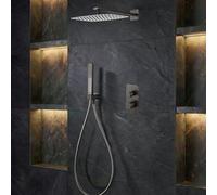 IMEX - Ducha Empotrada Negra Monomando | Conjunto de Grifería Empotrado con Alcachofa y Rociador Antical Efecto Lluvia | Columna Ducha Empotrada con Grifo en Latón y Acero Inox S.304 | Serie Firenze