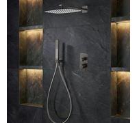IMEX - Ducha Empotrada Negra Monomando | Conjunto de Grifería Empotrado con Alcachofa y Rociador Antical Efecto Lluvia | Columna Ducha Empotrada con Grifo en Latón y Acero Inox S.304 | Serie Toscana
