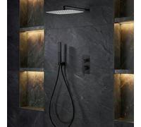 IMEX - Ducha Empotrada Negra Monomando | Conjunto de Grifería Empotrado con Alcachofa y Rociador Antical Efecto Lluvia | Columna Ducha Empotrada con Grifo en Latón y Acero Inox S.304 | Serie Firenze