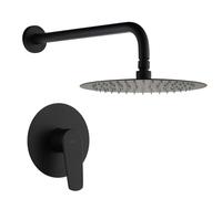 IMEX - Ducha Empotrada Negra Monomando | Conjunto de Grifería Empotrado con Rociador Antical Efecto Lluvia | Columna Ducha Empotrada con Grifo en Latón y Acero Inox S.304 (SIN ALCACHOFA)
