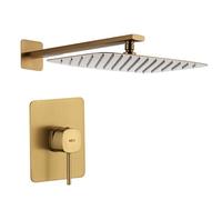 IMEX - Ducha Empotrada Oro Monomando | Conjunto de Grifería Empotrado con Rociador Antical Efecto Lluvia Dorada | Columna Ducha Empotrada con Grifo en Latón y Acero Inox S.304 (SIN ALCACHOFA)