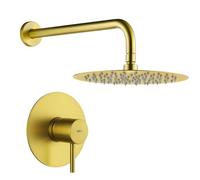 IMEX - Ducha Empotrada Oro Monomando | Conjunto de Grifería Empotrado con Rociador Antical Efecto Lluvia Dorada | Columna Ducha Empotrada con Grifo en Latón y Acero Inox S.304 (SIN ALCACHOFA)