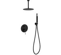 IMEX - Ducha Empotrada Techo Negra Monomando | Kit de Grifería Empotrado con Alcachofa y Rociador Antical Efecto Lluvia | Columna Ducha Empotrada con Grifo en Latón y Acero Inox S.304 | Serie Piamonte