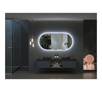 IMEX - Espejo Baño con Luz Espejo de Baño Grande Espejo LED Antivaho Espejo de Pared Eliptico 140x70cm Serie Indiana Color Cromo Gray Cromo