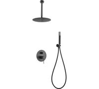 Conjunto moderno para ducha con un diseño empotrado de acabado black gun metal top Line de Imex