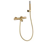 Grifo de bañera termostático de diseño elegante con un acabado oro cepillado Line de Imex