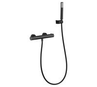 IMEX - Grifo Ducha Termostatico con Alcachofa y Flexo Grifo de Bañera y Ducha con Soporte para Alcachofa Grifería Ducha con Caudal de 12L/min Serie Line Color Black Gun Metal