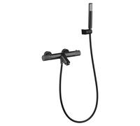 IMEX Grifo termostático bañera/ducha Line BTD038-4BGM - alcachofa, flexo y soporte Negro Gun Metal