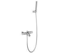 Grifo de bañera y ducha termostático con un diseño moderno de acabado níquel cepillado Line de Imex