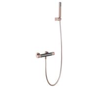 IMEX - Grifo Ducha Termostatico con Alcachofa y Flexo Grifo de Bañera y Ducha con Soporte para Alcachofa Grifería Ducha con Caudal de 12L/min Serie Line Color Gris Champagne