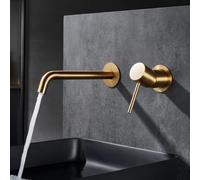 IMEX - Grifo Lavabo Empotrado Oro Cepillado | Grifo Empotrado Baño con Agua Fría y Caliente | Grifo Monomando Lavabo Pared con Ahorro de Agua | Serie Monza | Color Dorado