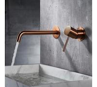IMEX - Grifo Lavabo Empotrado Oro Rosa Cepillado | Grifo Empotrado Baño con Agua Fría y Caliente | Grifo Monomando Lavabo Pared con Ahorro de Agua | Serie Monza