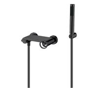 IMEX - Grifo Monomando Ducha con Alcachofa y Flexo Grifo Mezclador de Bañera y Ducha con Soporte para Alcachofa Grifería Ducha con Caudal de 12L/min Serie Olimpo Color Negro