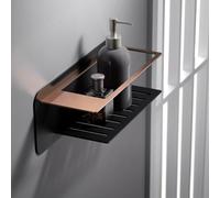 IMEX - Jabonera Ducha sin Taladro Pared Negro Oro Rosa | Jabonera Frontal en Acero Inoxidable S.304 | Resistente a Humedad y Corrosión | Doble Sistema de Fijacción (Atornillado o Pegado)
