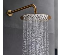 IMEX - Rociador Ducha Efecto Lluvia Ø20cm Oro Cepillado | Rociador Redondo Extraplano y Antical para Columna de Ducha | Fabricado de Acero Inoxidable S.304 | Recambio Original IMEX